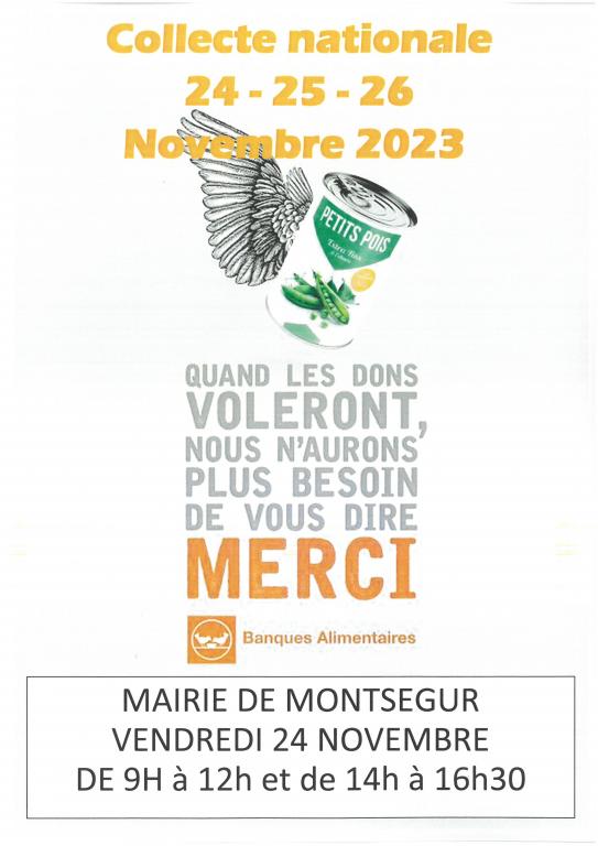 COLLECTE NATIONALE - BANQUE ALIMENTAIRE - VENDREDI 24 NOVEMBRE 2023